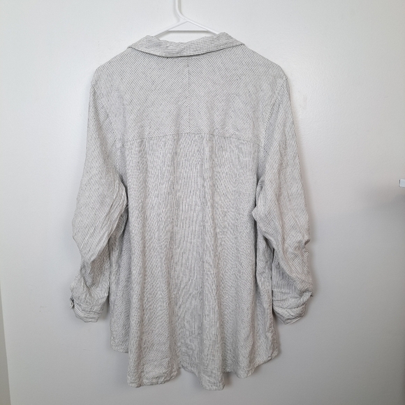 Tahari White Black Pinstripe Linen Blend Button Up Coastal 3/4 Sleeve Size 1X - Picture 3 of 8